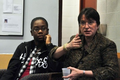 Kim Gandy speaks in the Quincy Junior Common Room. Kim Gandy speaks in the Quincy Junior Common Room.