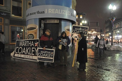 Coakley Supporters Stand Guard Coakley Supporters Stand Guard