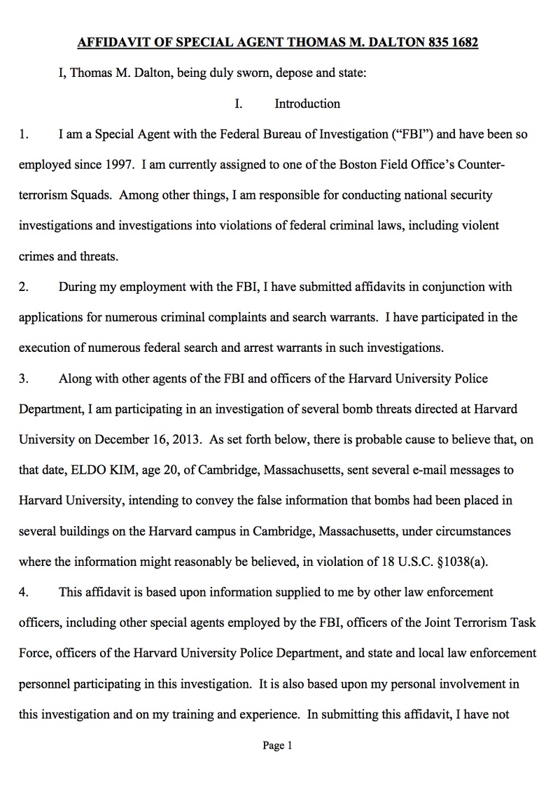 Affidavit of Special Agent Thomas M. Dalton Affidavit of Special Agent Thomas M. Dalton